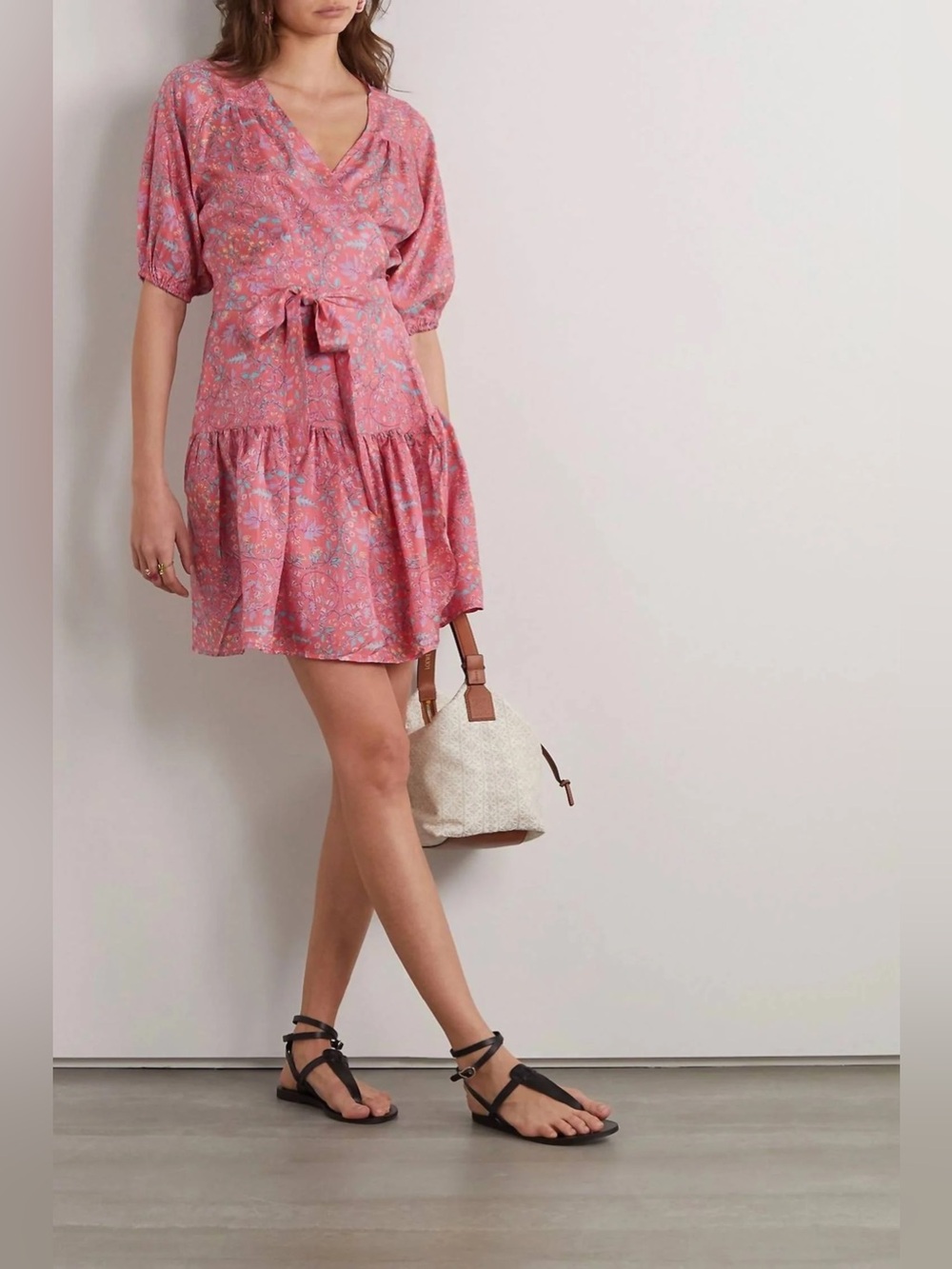 Hannah Artwear Elliana Silk Wrap Dress Primrose Pink Floral 1/S Mini Boho